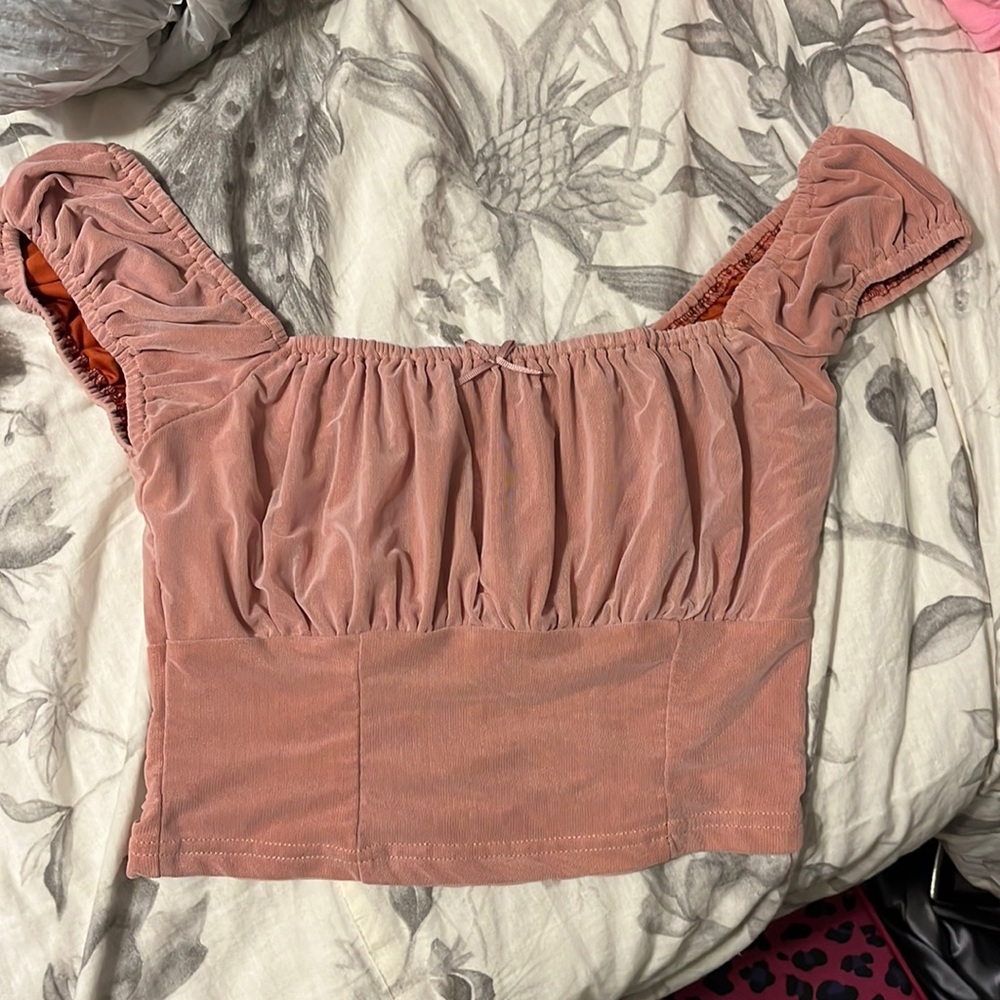 blue blush pink crop top
